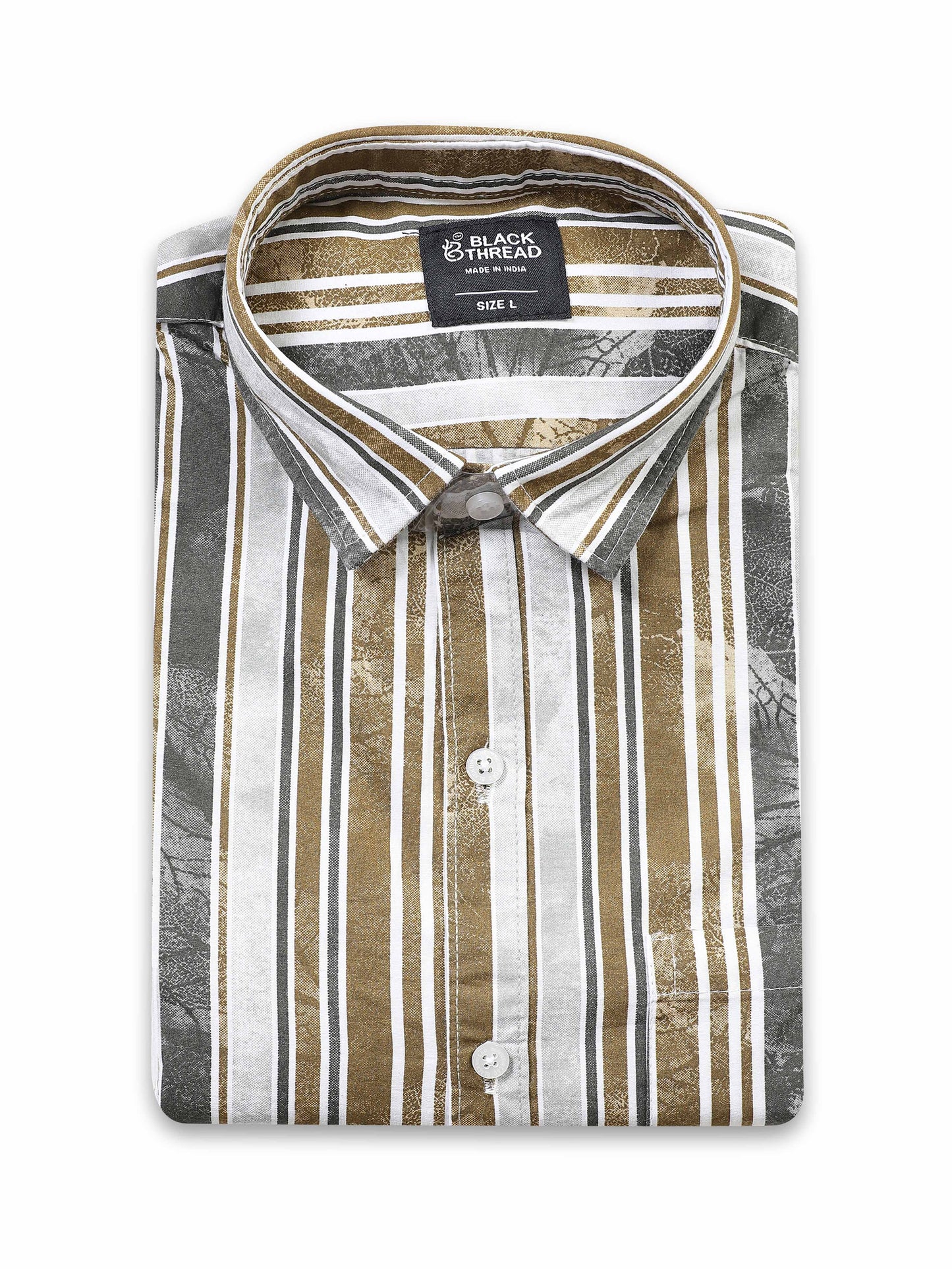 Men’s White & Mustard Striped Slim Fit Casual Shirt By Black Thread