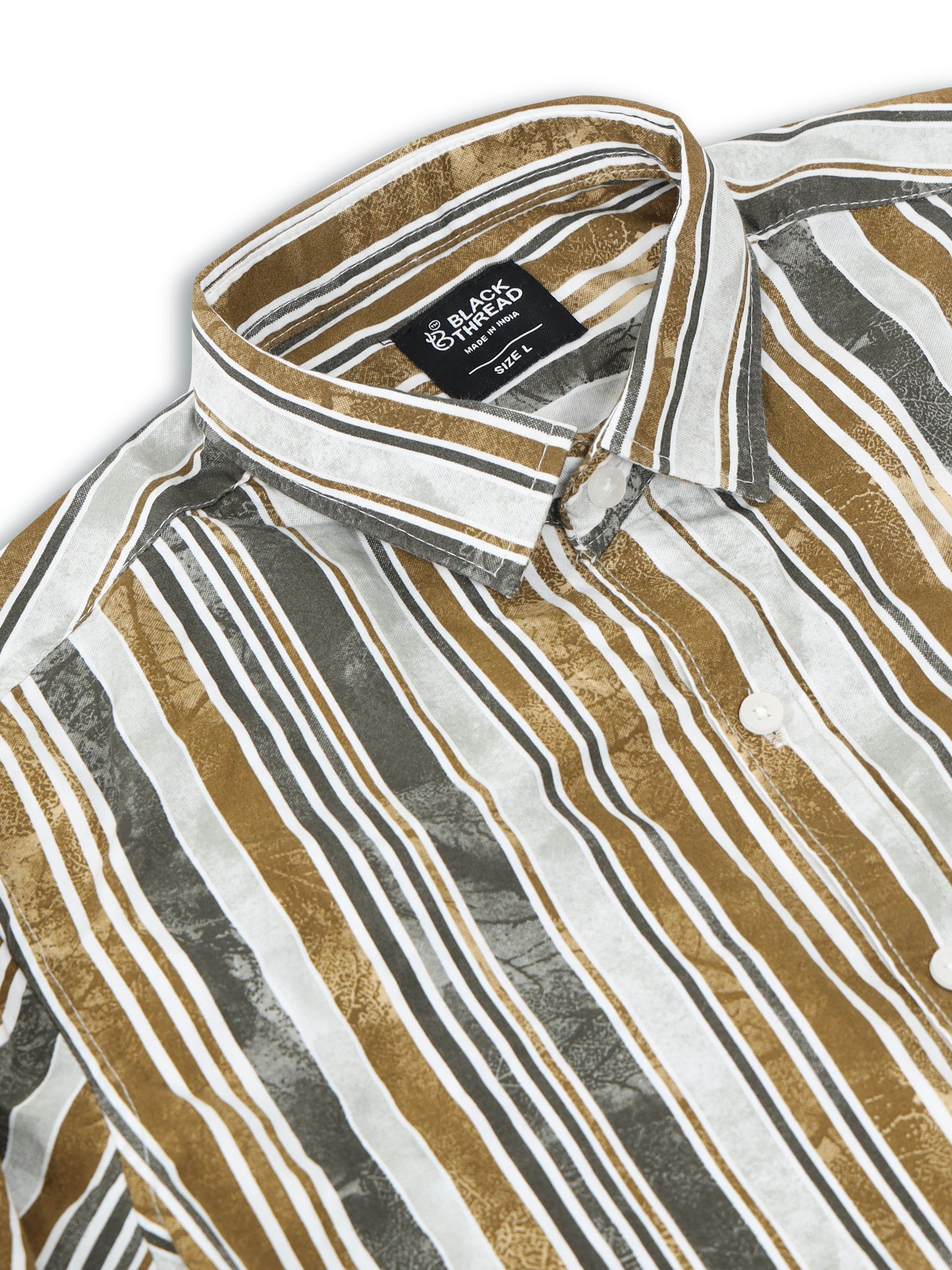 Men’s White & Mustard Striped Slim Fit Casual Shirt By Black Thread
